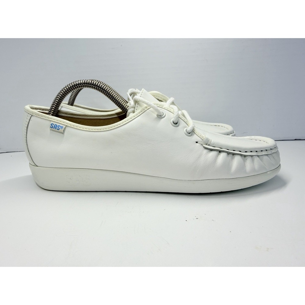 SAS Siesta Women's 8M White Leather Moc Toe Comfort Shoes Made in USA